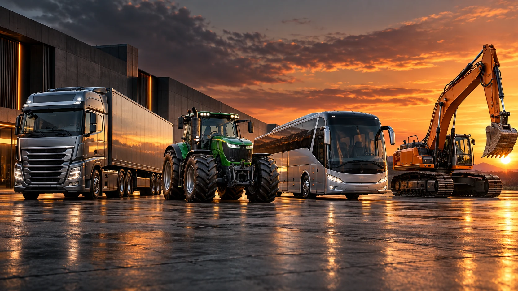 LKW, Traktor, Reisebus und Baumaschine