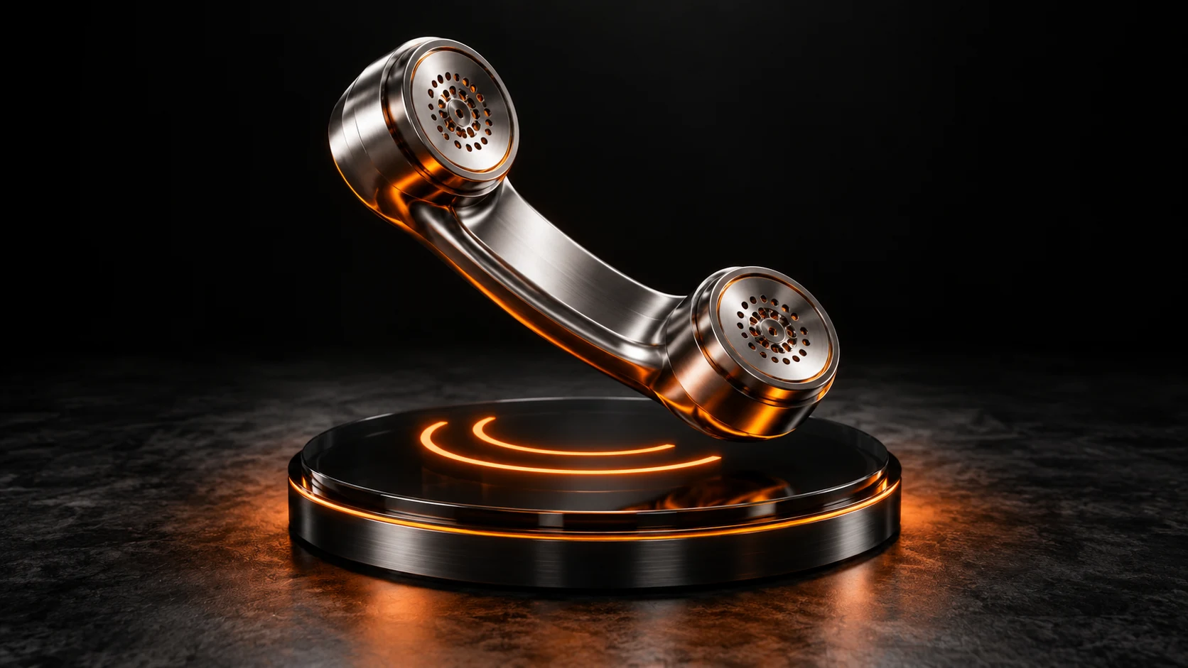 Silberner Telefonhörer mit orangefarbenem Licht